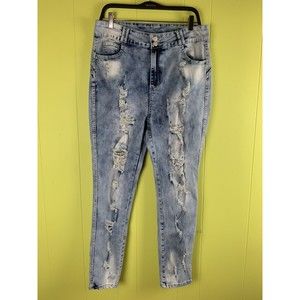 Womens Blue Denim Jeans Size XXL Stretch Distressed High Rise